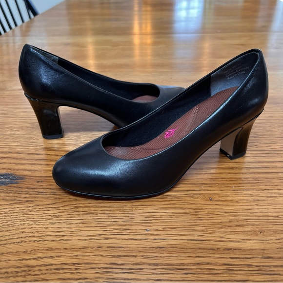 ⭐️ Ros Hommerson Valeda Chunky Low Heel Round Toe Black Kidskin Heel Size 6 - Picture 4 of 15